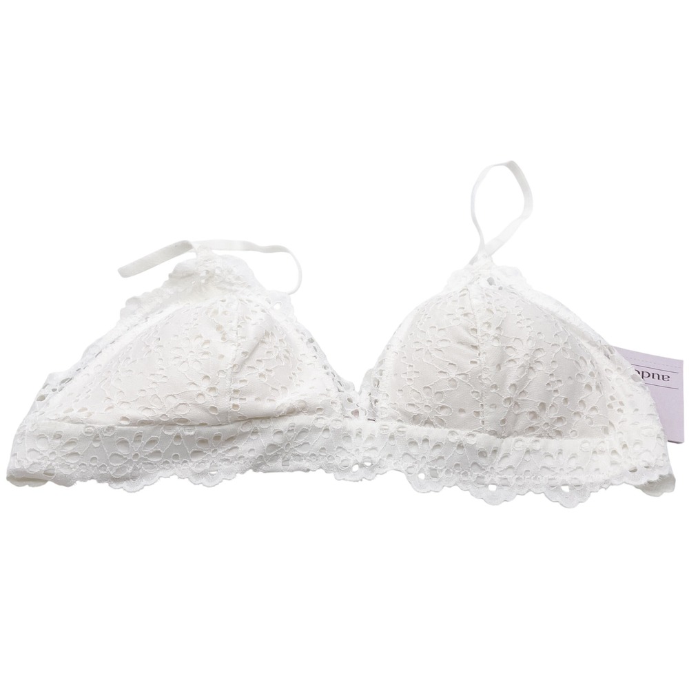 Auden Women's White Floral Lace Wirefree Removable Pad Bralette Size M